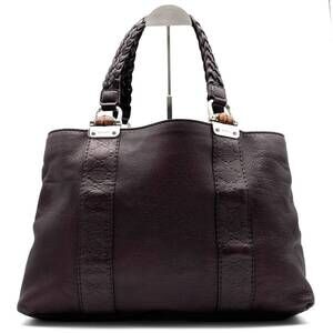GUCCI Bamboo GG Shima tote bag leather dark brown braided handles shoulder